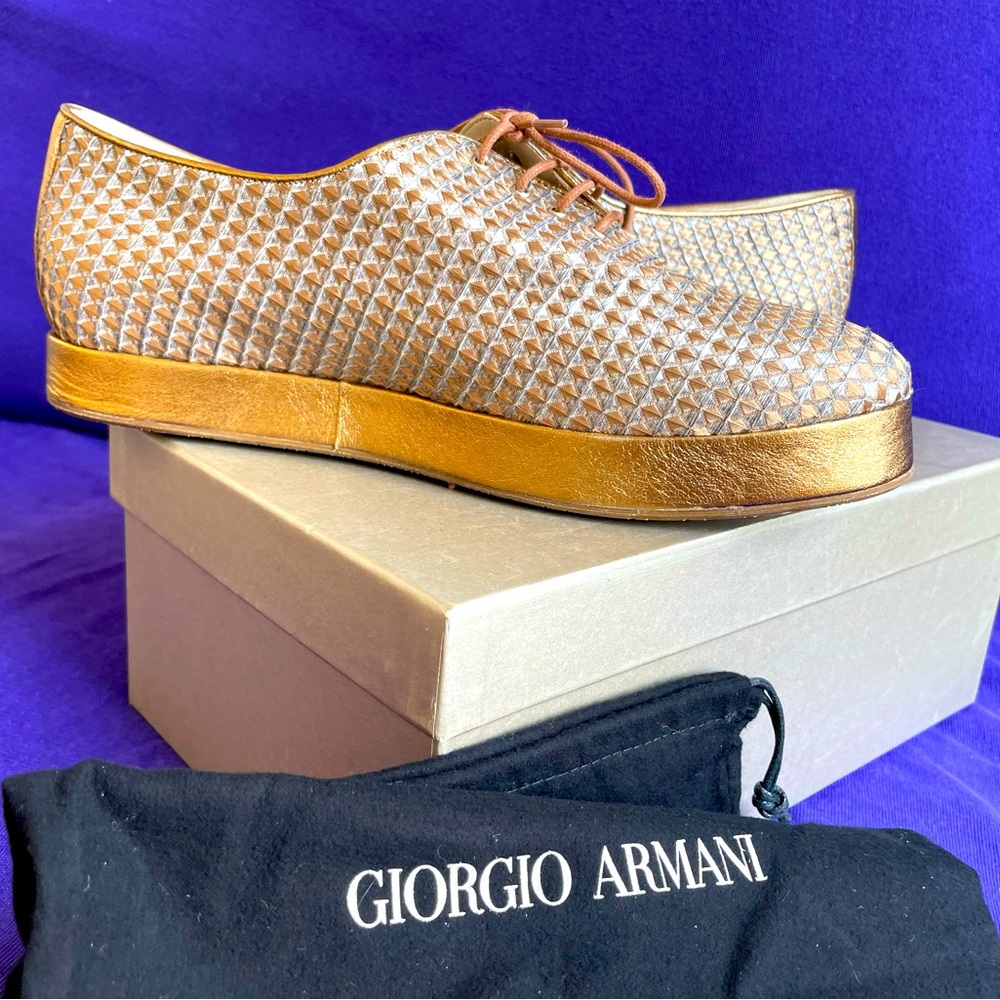 NEW Giorgio Armani Platform Oxfords Metallic Bronze Silver
